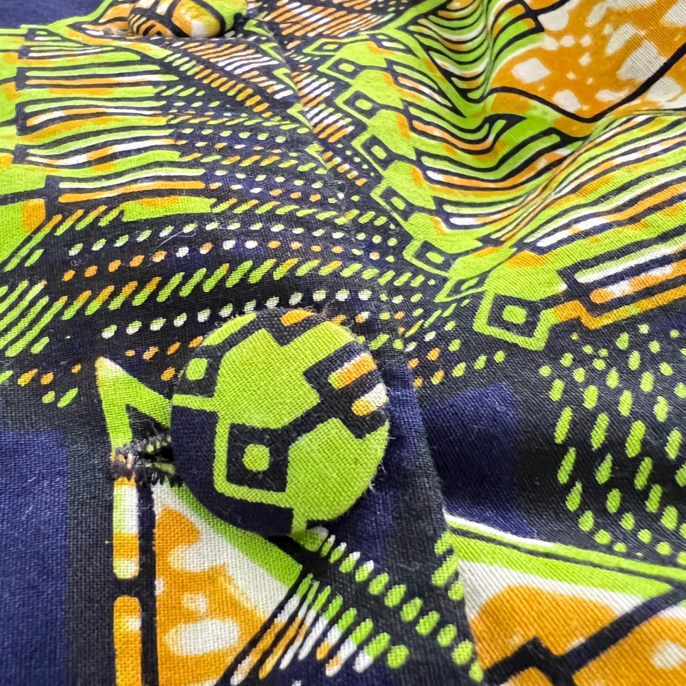 Nancy Classy Stitch Shirt XL Men Abstract Geometric African Wax Print Navy Green - Picture 9 of 10